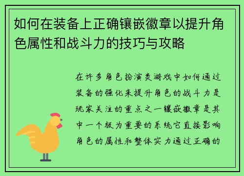 如何在装备上正确镶嵌徽章以提升角色属性和战斗力的技巧与攻略